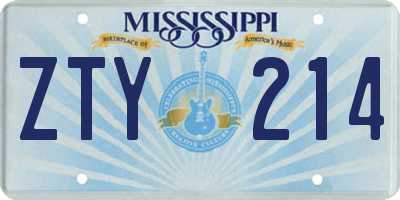 MS license plate ZTY214
