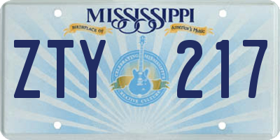 MS license plate ZTY217