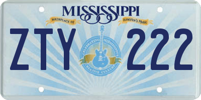 MS license plate ZTY222
