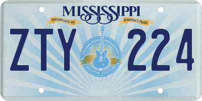 MS license plate ZTY224