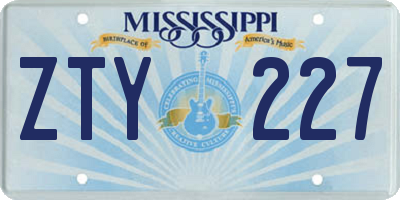 MS license plate ZTY227
