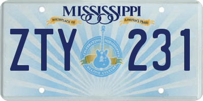 MS license plate ZTY231