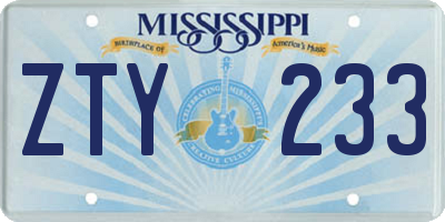 MS license plate ZTY233