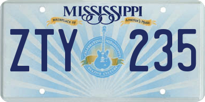 MS license plate ZTY235