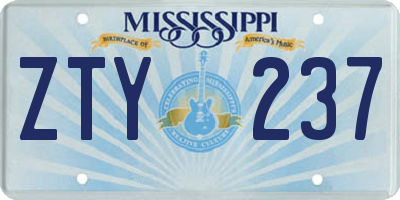 MS license plate ZTY237