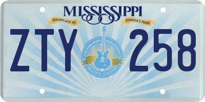 MS license plate ZTY258