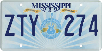 MS license plate ZTY274