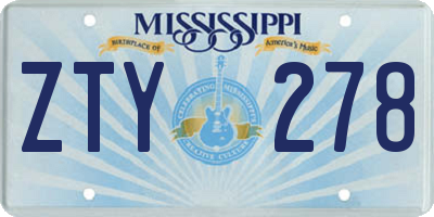 MS license plate ZTY278