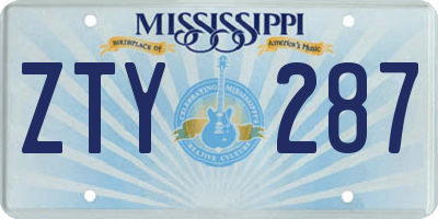 MS license plate ZTY287