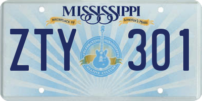 MS license plate ZTY301