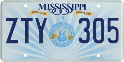 MS license plate ZTY305