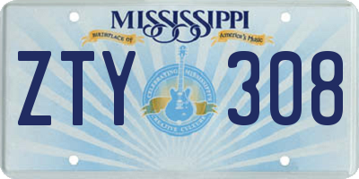 MS license plate ZTY308