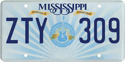 MS license plate ZTY309