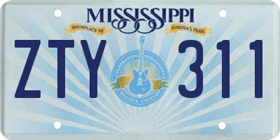 MS license plate ZTY311