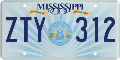 MS license plate ZTY312