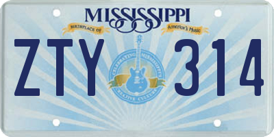 MS license plate ZTY314