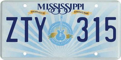 MS license plate ZTY315