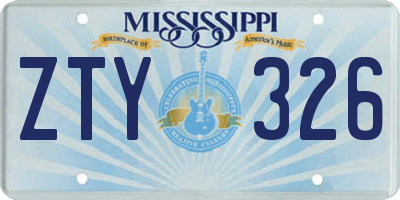 MS license plate ZTY326