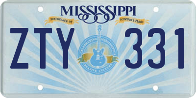 MS license plate ZTY331