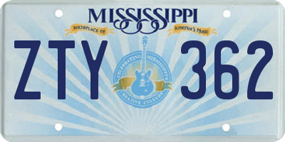 MS license plate ZTY362