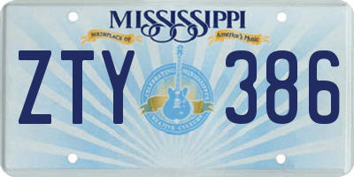 MS license plate ZTY386