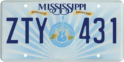 MS license plate ZTY431