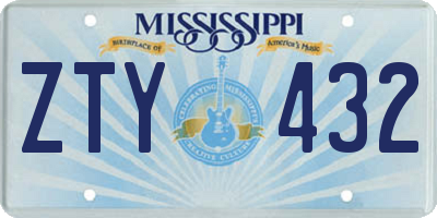 MS license plate ZTY432