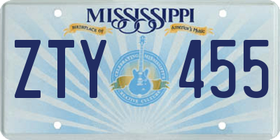MS license plate ZTY455