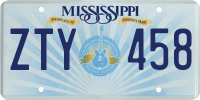 MS license plate ZTY458