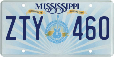 MS license plate ZTY460