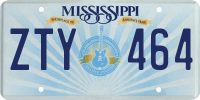 MS license plate ZTY464