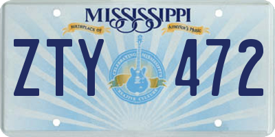 MS license plate ZTY472