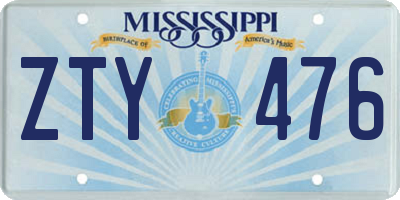MS license plate ZTY476