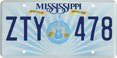 MS license plate ZTY478