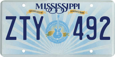 MS license plate ZTY492