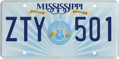 MS license plate ZTY501