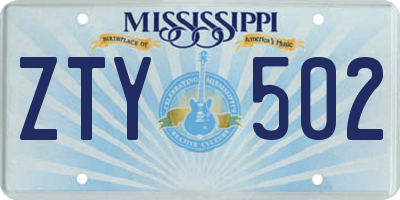 MS license plate ZTY502