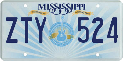 MS license plate ZTY524