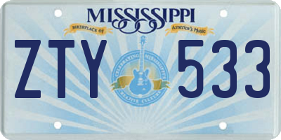 MS license plate ZTY533