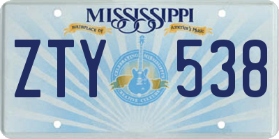 MS license plate ZTY538