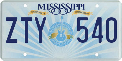 MS license plate ZTY540
