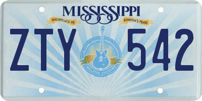 MS license plate ZTY542