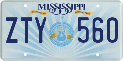 MS license plate ZTY560