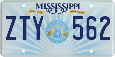 MS license plate ZTY562