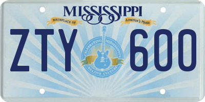 MS license plate ZTY600