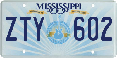 MS license plate ZTY602