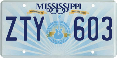 MS license plate ZTY603
