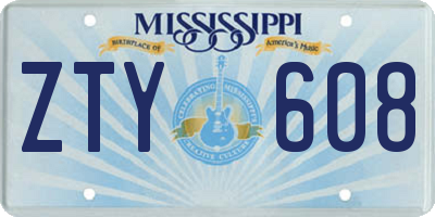 MS license plate ZTY608