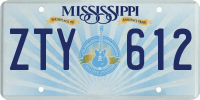 MS license plate ZTY612