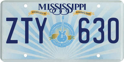 MS license plate ZTY630